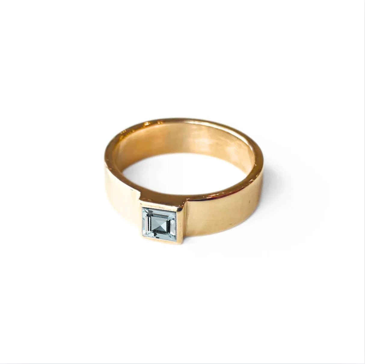 Quadra gold ring with blue aquamarine square gem - Nina Alexander Jewellery