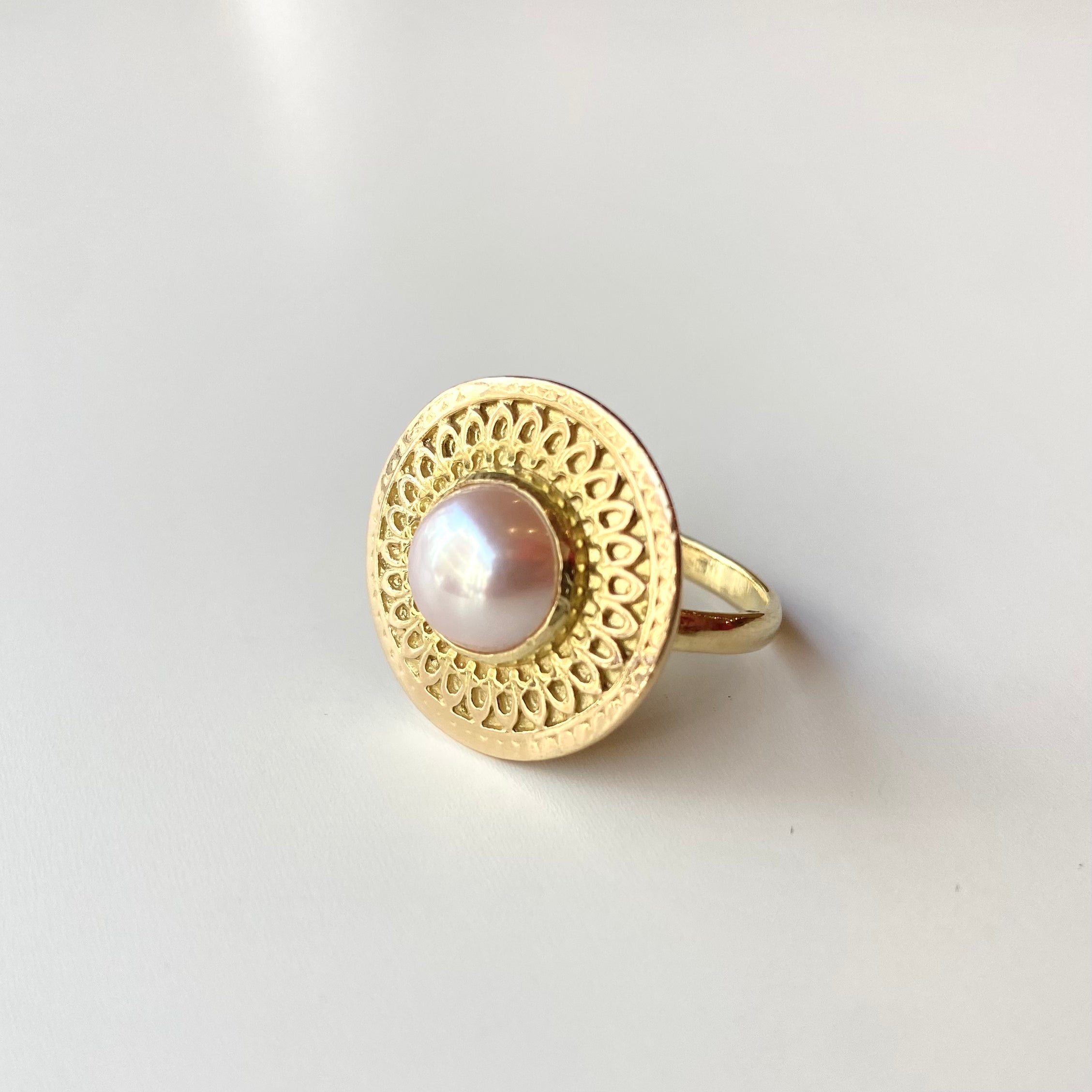 Marrakesh Perla Ring with pearl, handcrafted in gold vermeil - Nina Alexandra Jewellery