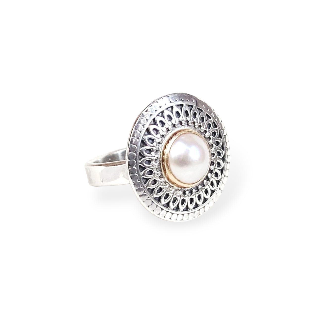 Marrakesh Perla Ring with pearl, handcrafted in sterling silver - Nina Alexandra Jewellery
